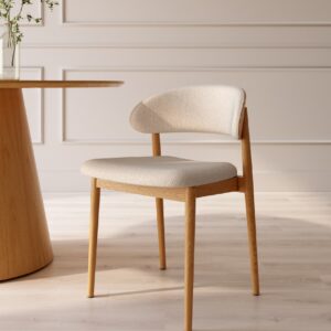 Juego de 2 sillas Ariel con tapizado nácar y estructura roble natural