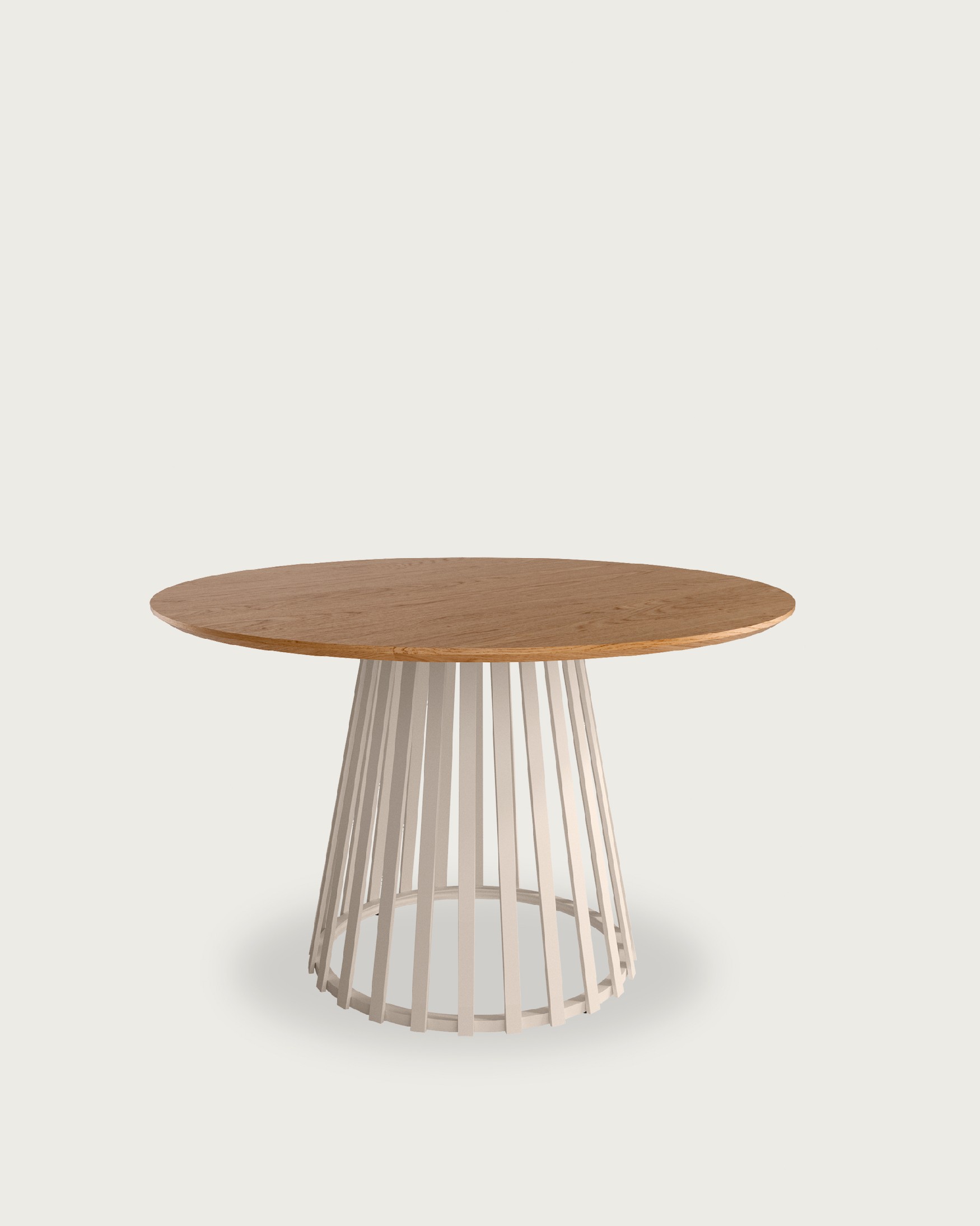 Mesa Sahara redonda con sobre roble natural y pata metálica marfil 120 cm - Imagen 2