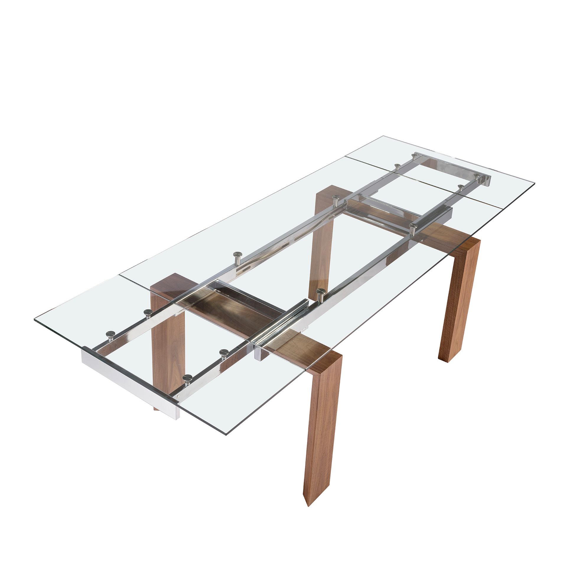 Mesa comedor extensible rectangular cristal templado y nogal - Imagen 8