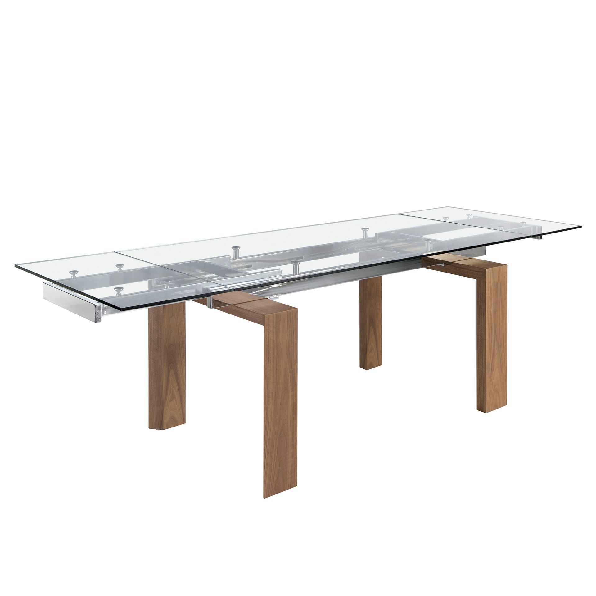 Mesa comedor extensible rectangular cristal templado y nogal Angel Cerdá
