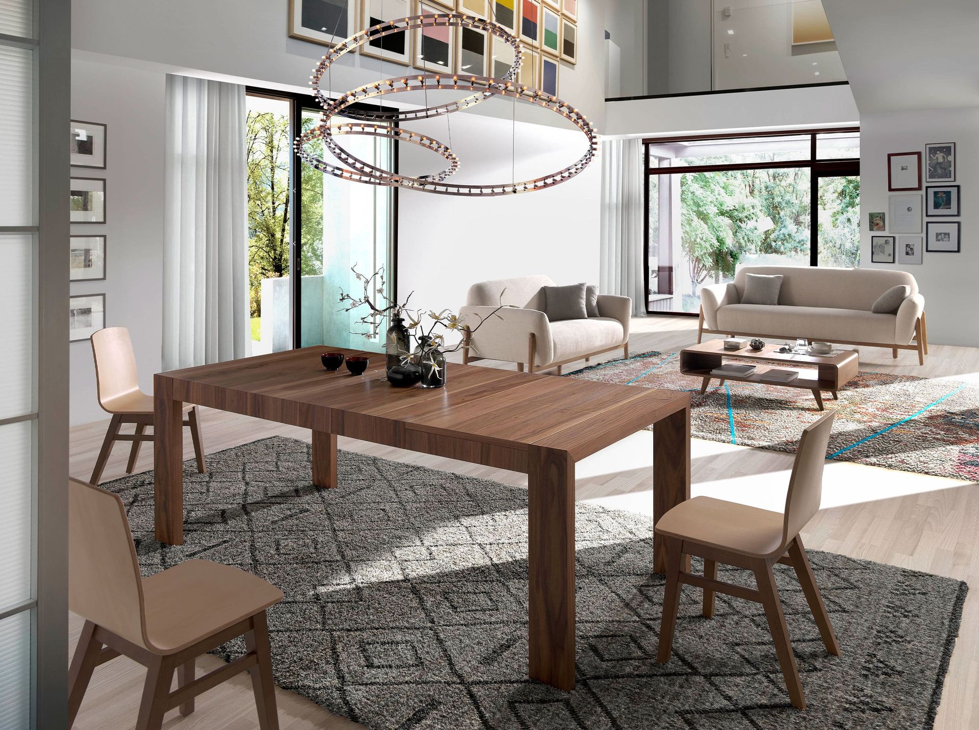 Mesa comedor extensible rectangular nogal - Imagen 3