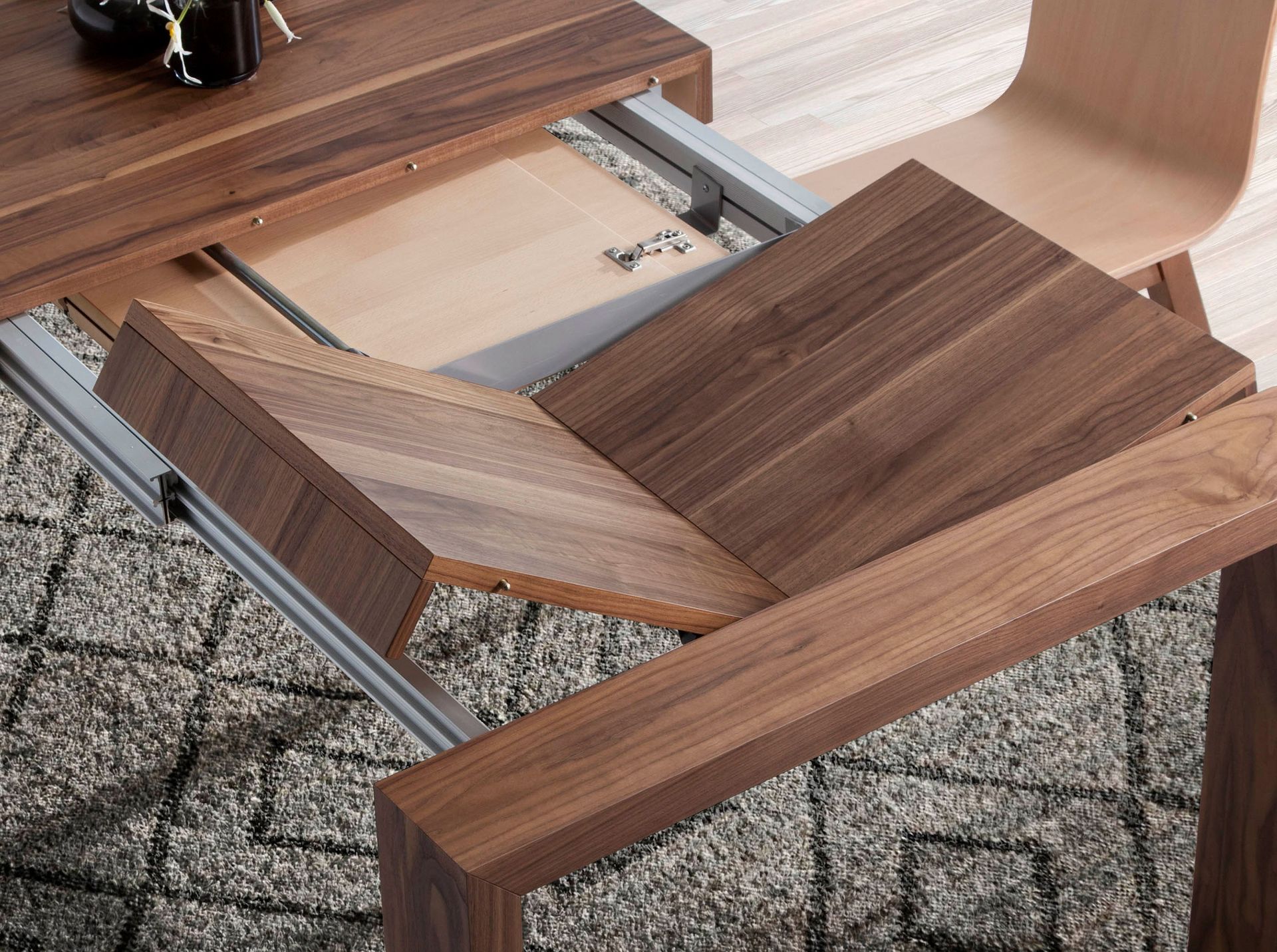 Mesa comedor extensible rectangular nogal - Imagen 7