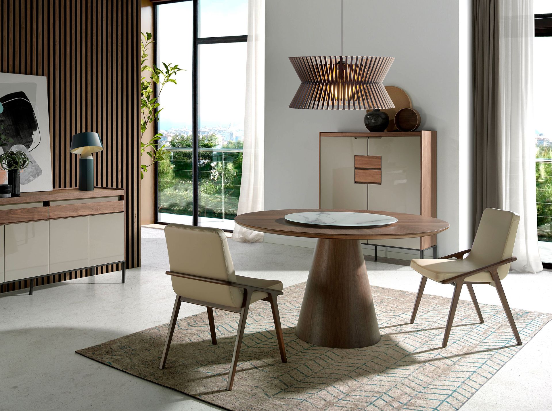 Mesa comedor redonda giratoria nogal - Imagen 3