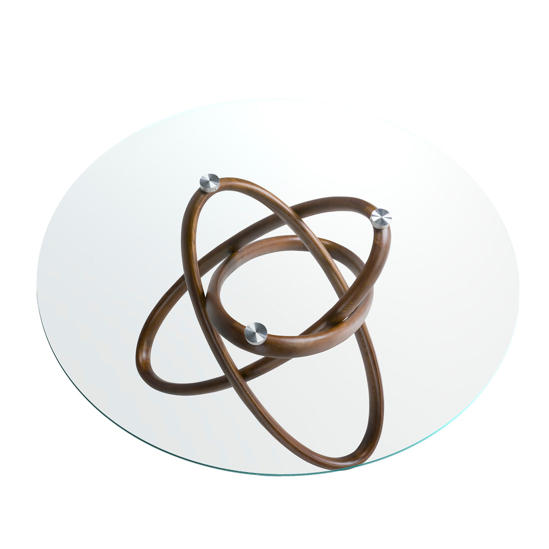 Mesa comedor redonda cristal templado y nogal - Imagen 5