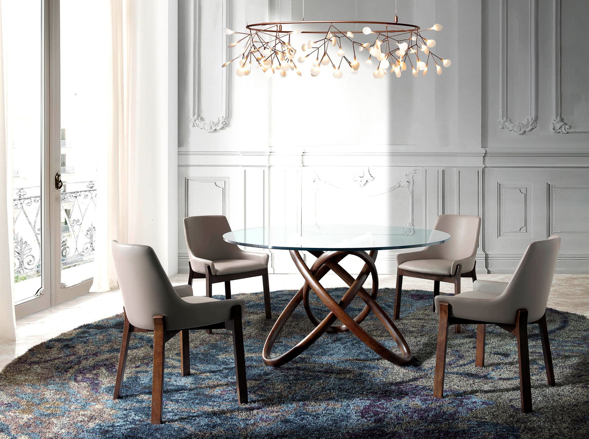 Mesa comedor redonda cristal templado y nogal - Imagen 8