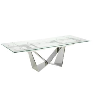 Mesa comedor extensible rectangular cristal templado y acero cromado Angel Cerdá