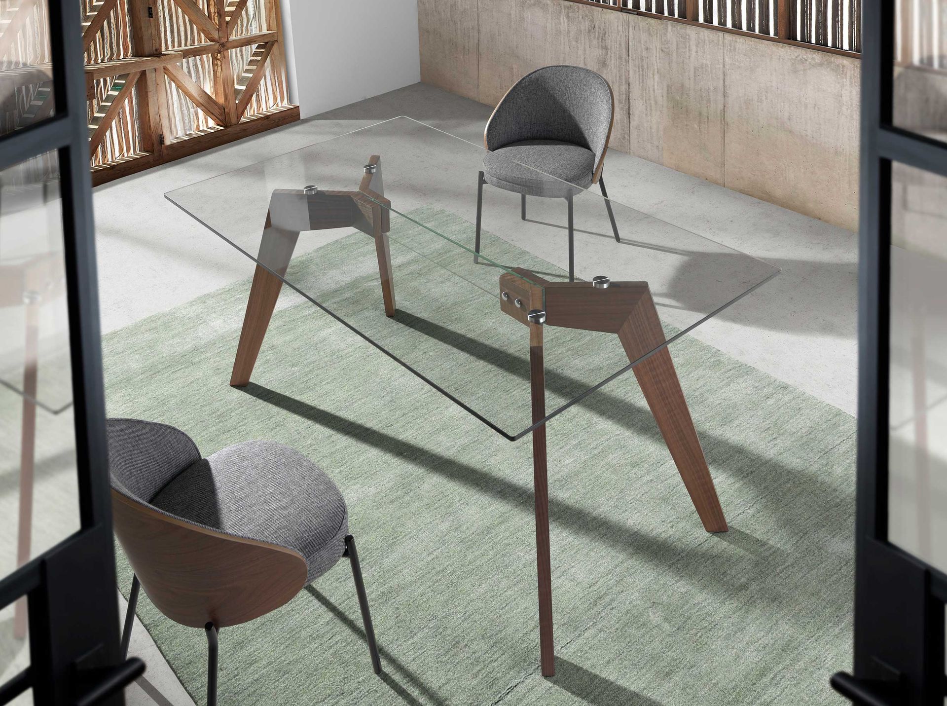 Mesa comedor rectangular cristal templado y nogal - Imagen 6