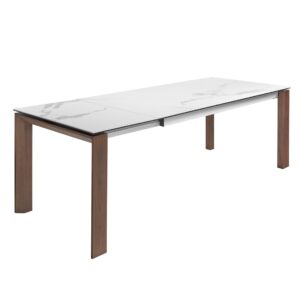Mesa comedor extensible rectangular mármol porcelánico y nogal Angel Cerdá