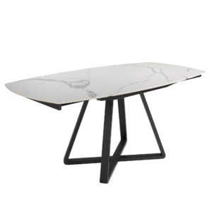 Mesa comedor extensible ovalada barril mármol porcelánico y acero negro Angel Cerdá
