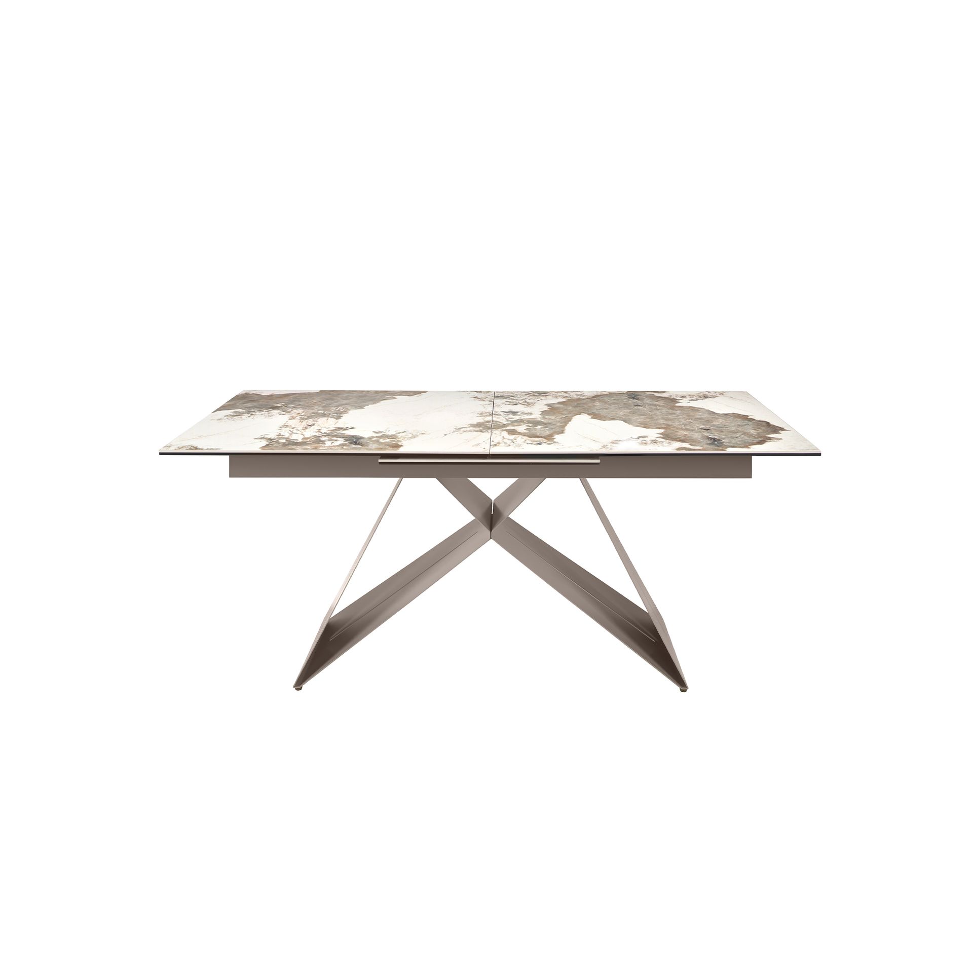 Mesa comedor extensible rectangular mármol porcelánico y acero gris taupé - Imagen 2