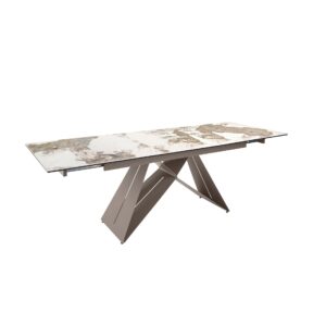 Mesa comedor extensible rectangular mármol porcelánico y acero gris taupé Angel Cerdá