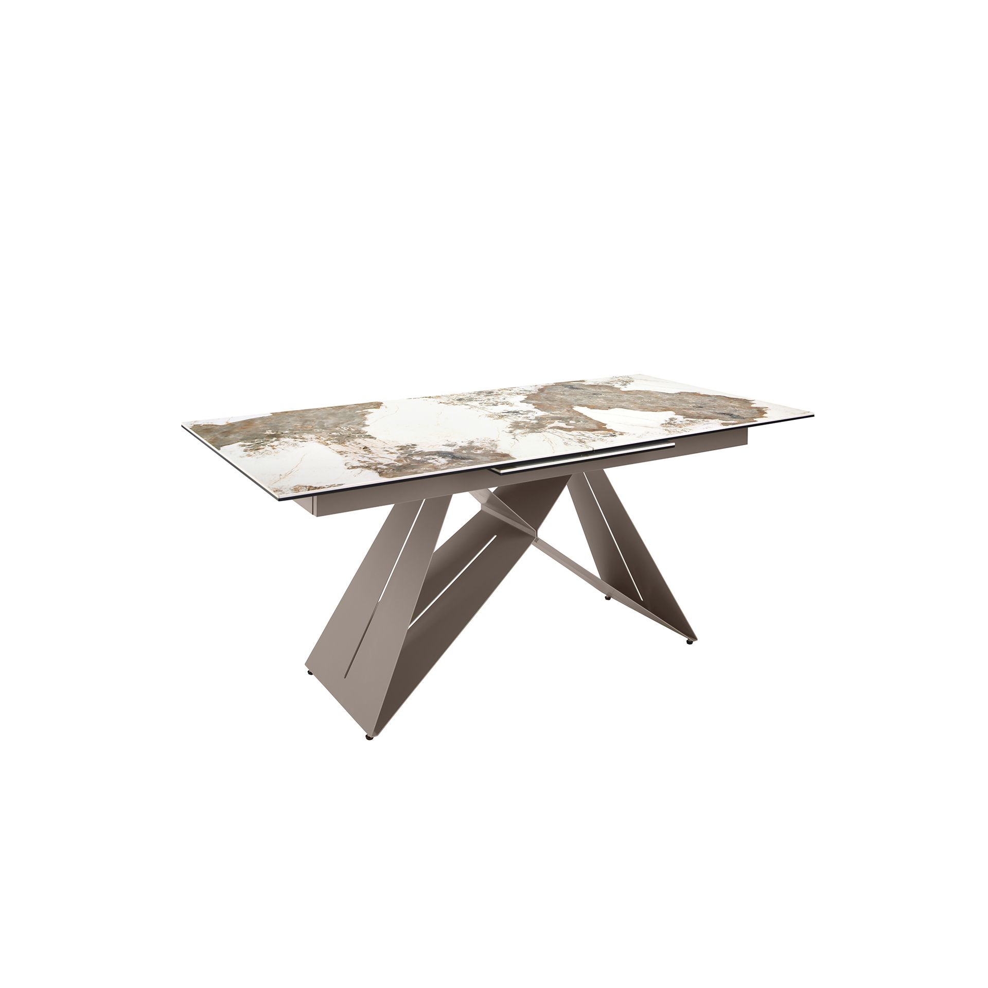 Mesa comedor extensible rectangular mármol porcelánico y acero gris taupé - Imagen 6