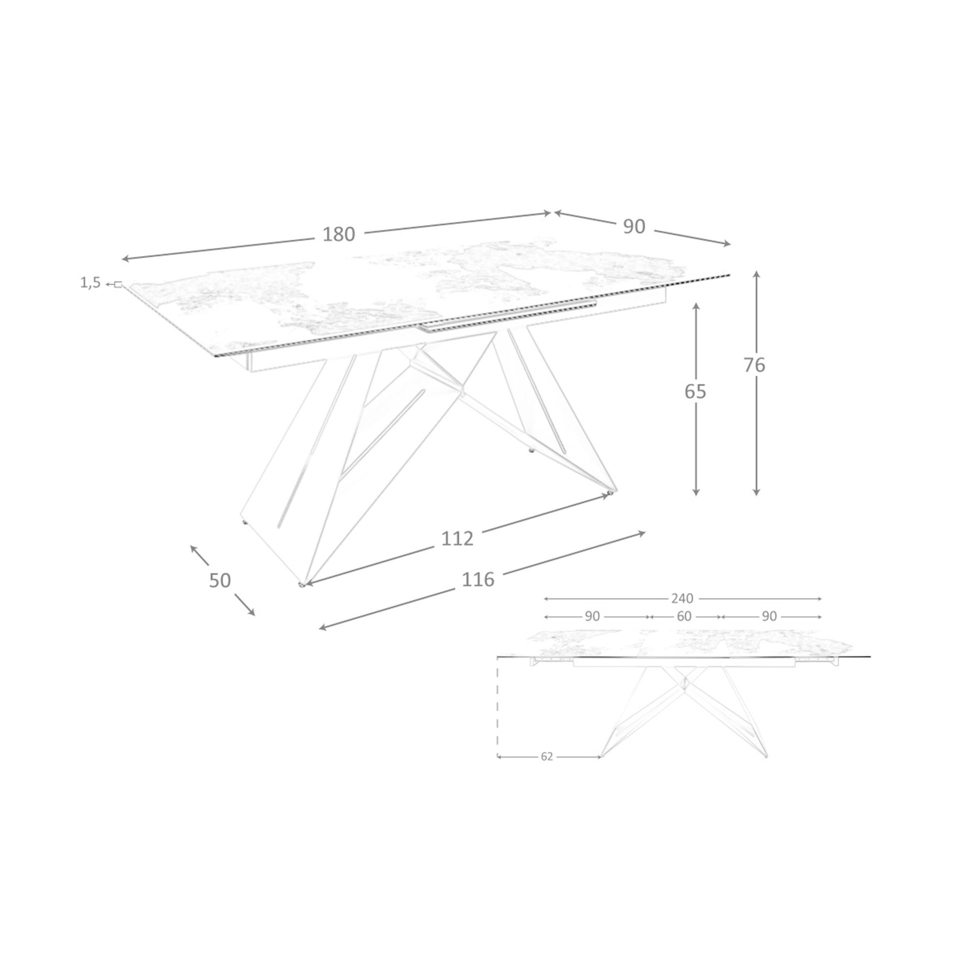 Mesa comedor extensible rectangular mármol porcelánico y acero gris taupé - Imagen 9