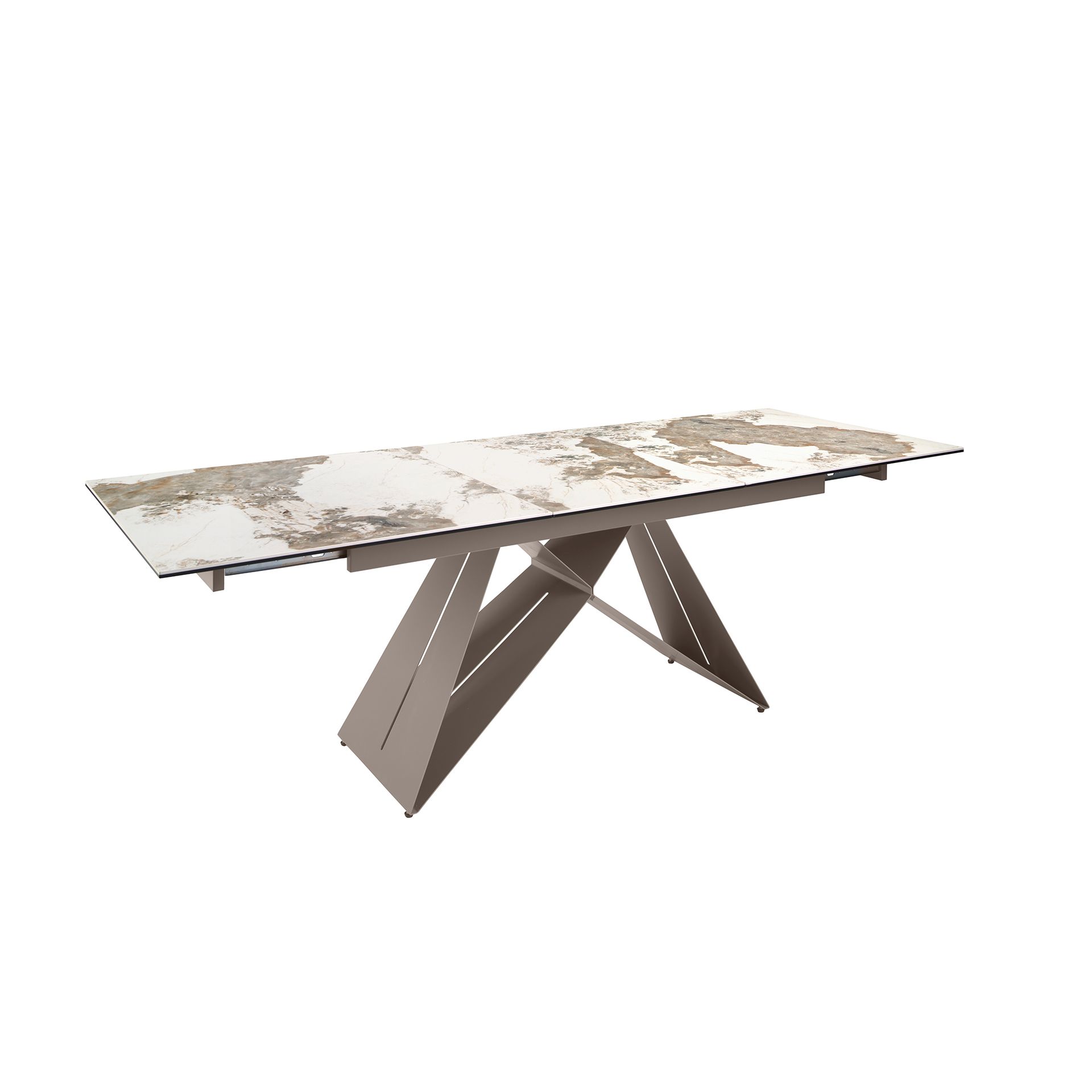 Mesa comedor extensible rectangular mármol porcelánico y acero gris taupé Angel Cerdá