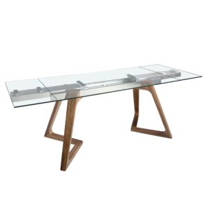 Mesa comedor extensible rectangular cristal templado y nogal Angel Cerdá