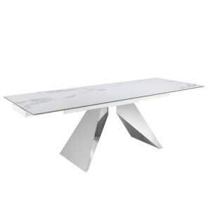 Mesa comedor extensible rectangular mármol porcelánico y acero cromado Angel Cerdá