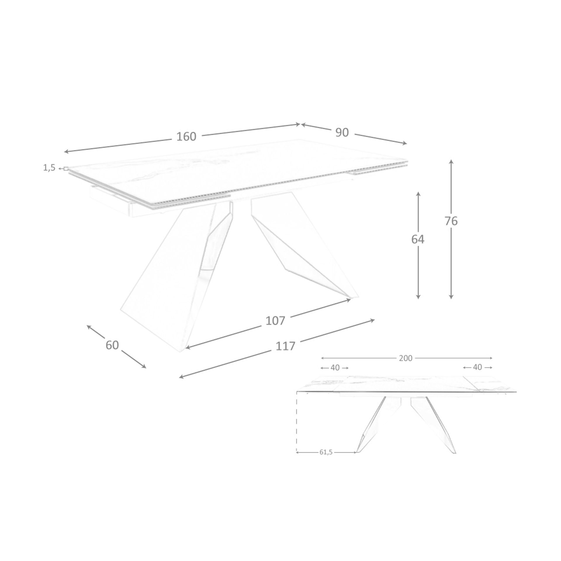 Mesa comedor extensible rectangular mármol porcelánico y acero cromado - Imagen 9