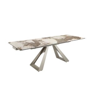 Mesa comedor extensible rectangular mármol porcelánico y acero gris taupé Angel Cerdá