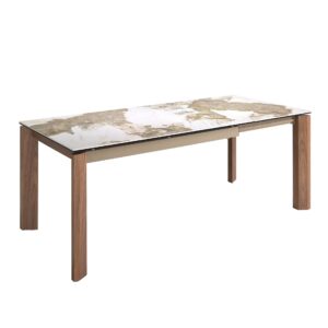 Mesa comedor extensible rectangular mármol porcelánico y nogal Angel Cerdá