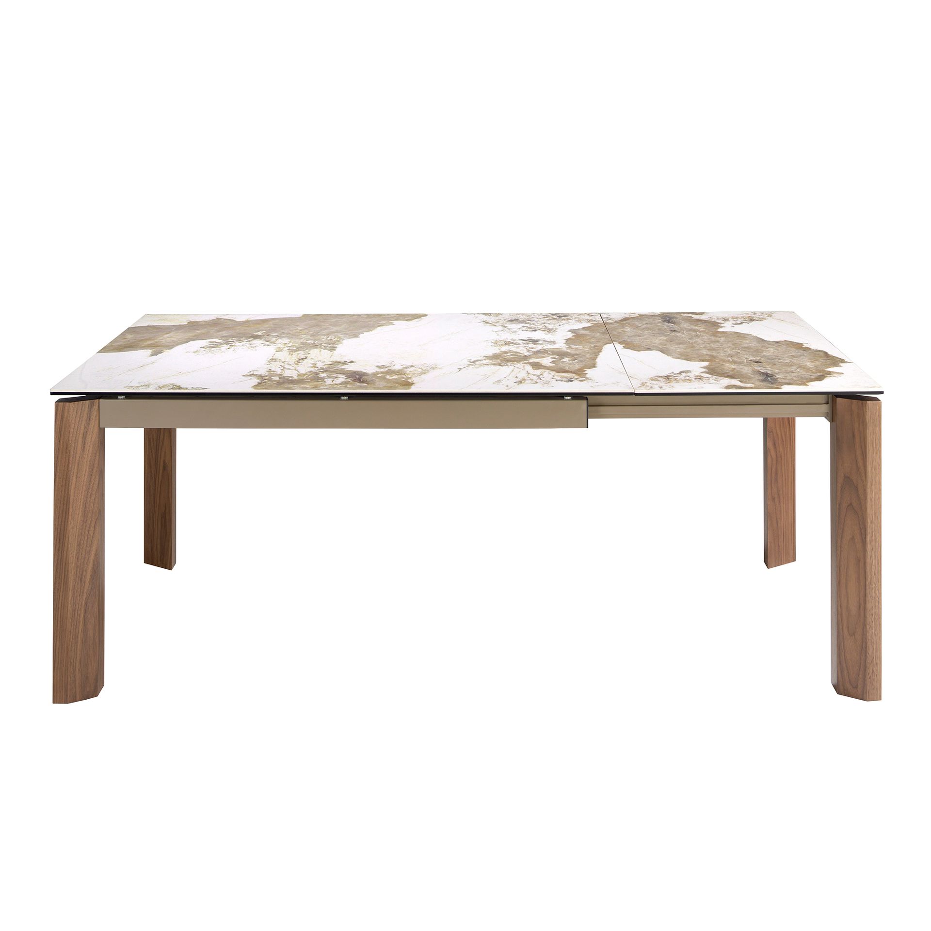 Mesa comedor extensible rectangular mármol porcelánico y nogal - Imagen 8