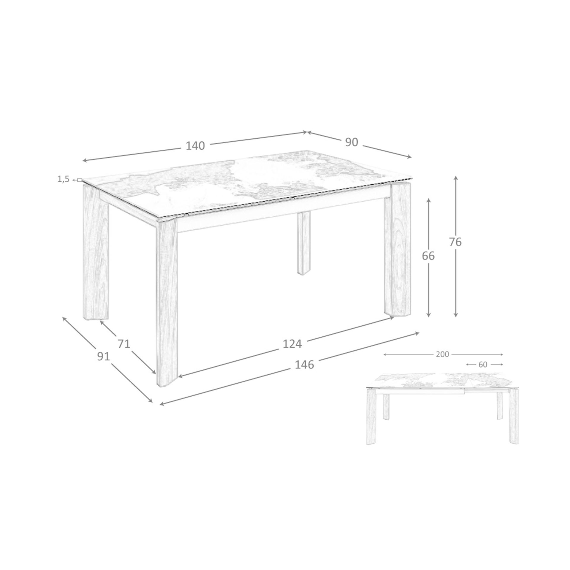Mesa comedor extensible rectangular mármol porcelánico y nogal - Imagen 9