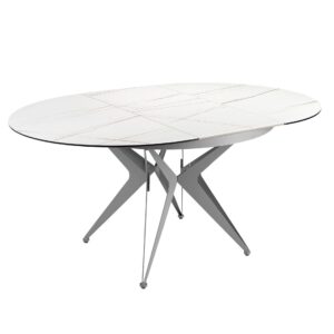 Mesa comedor extensible redonda mármol porcelánico y acero gris Angel Cerdá