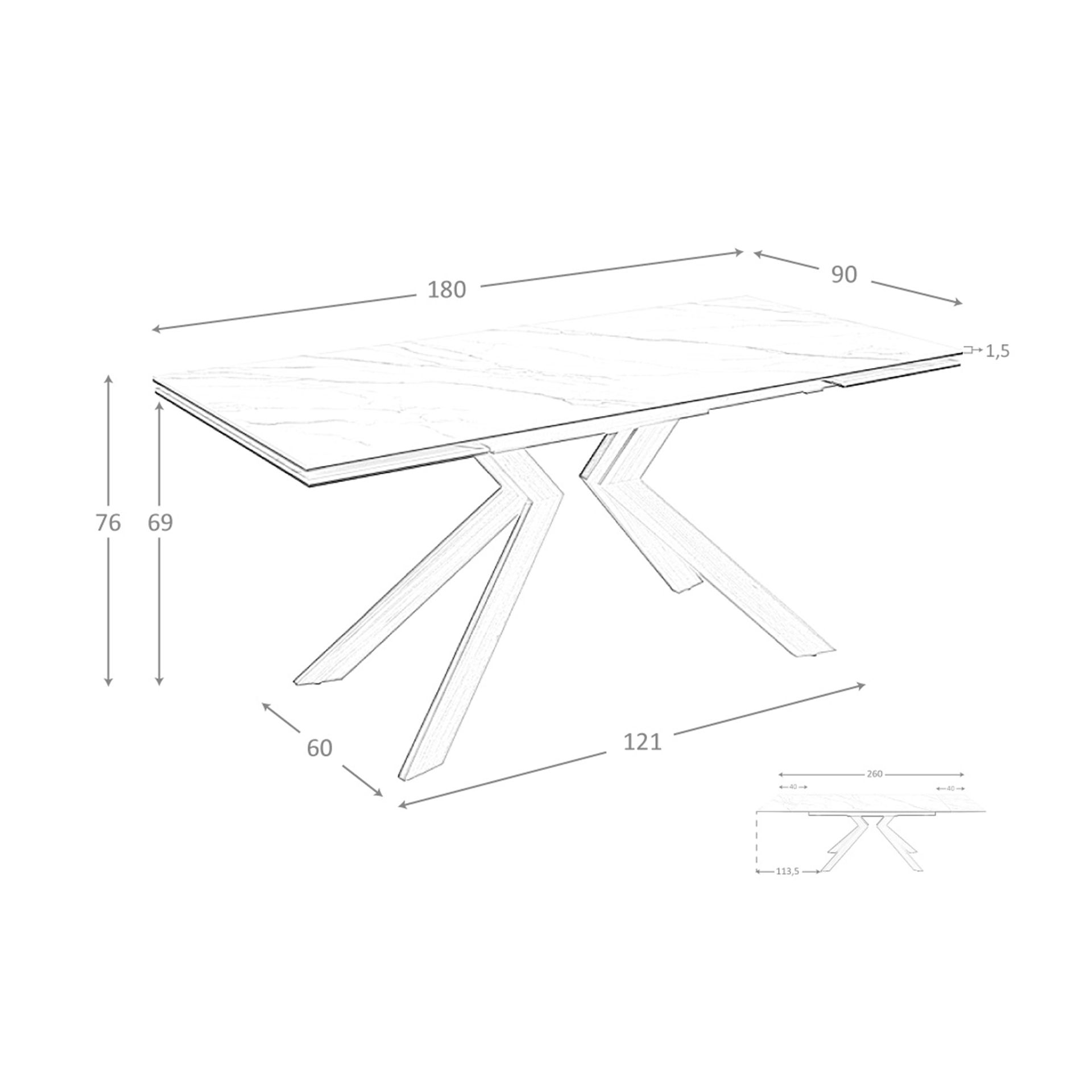 Mesa comedor extensible rectangular mármol porcelánico y acero efecto nogal - Imagen 9