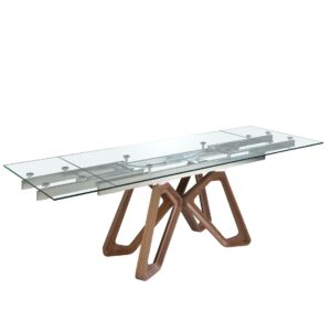 Mesa comedor extensible rectangular cristal templado y nogal Angel Cerdá