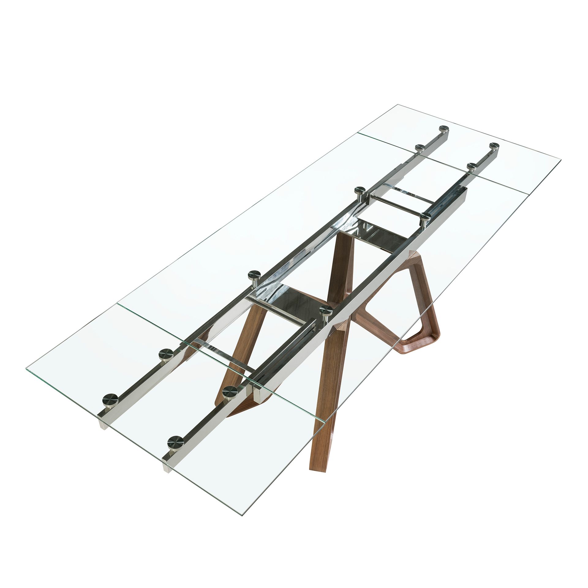 Mesa comedor extensible rectangular cristal templado y nogal - Imagen 5