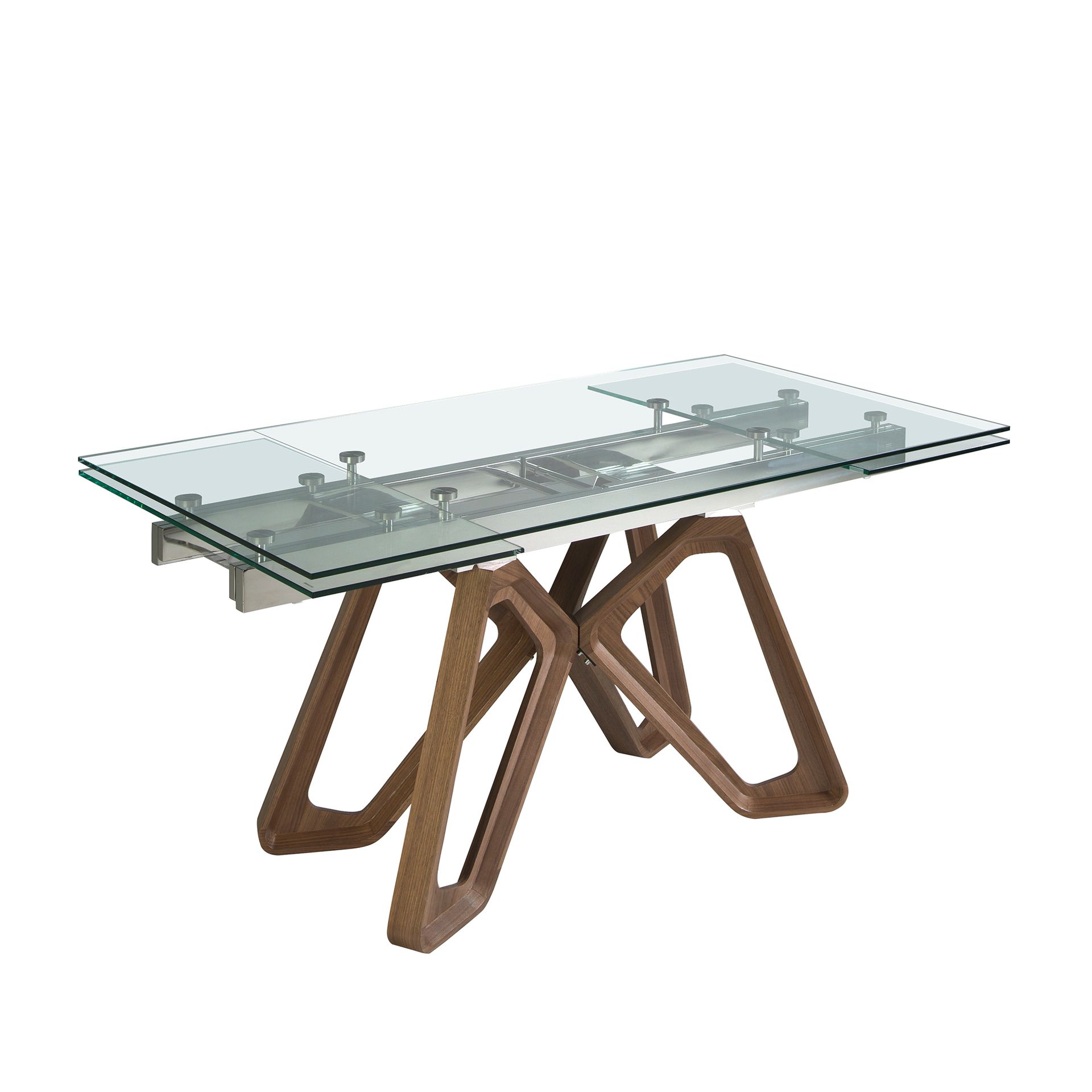 Mesa comedor extensible rectangular cristal templado y nogal - Imagen 6