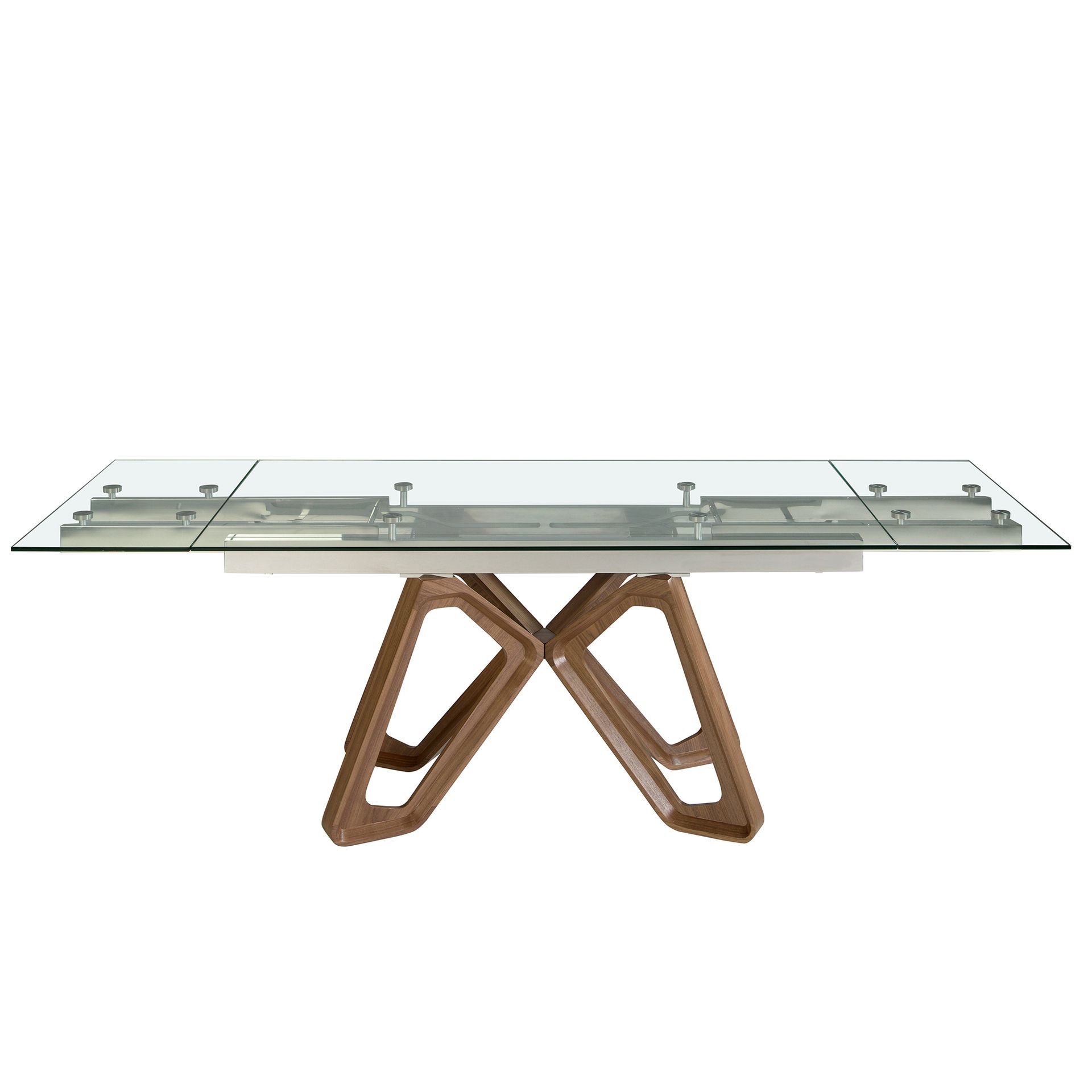 Mesa comedor extensible rectangular cristal templado y nogal - Imagen 8