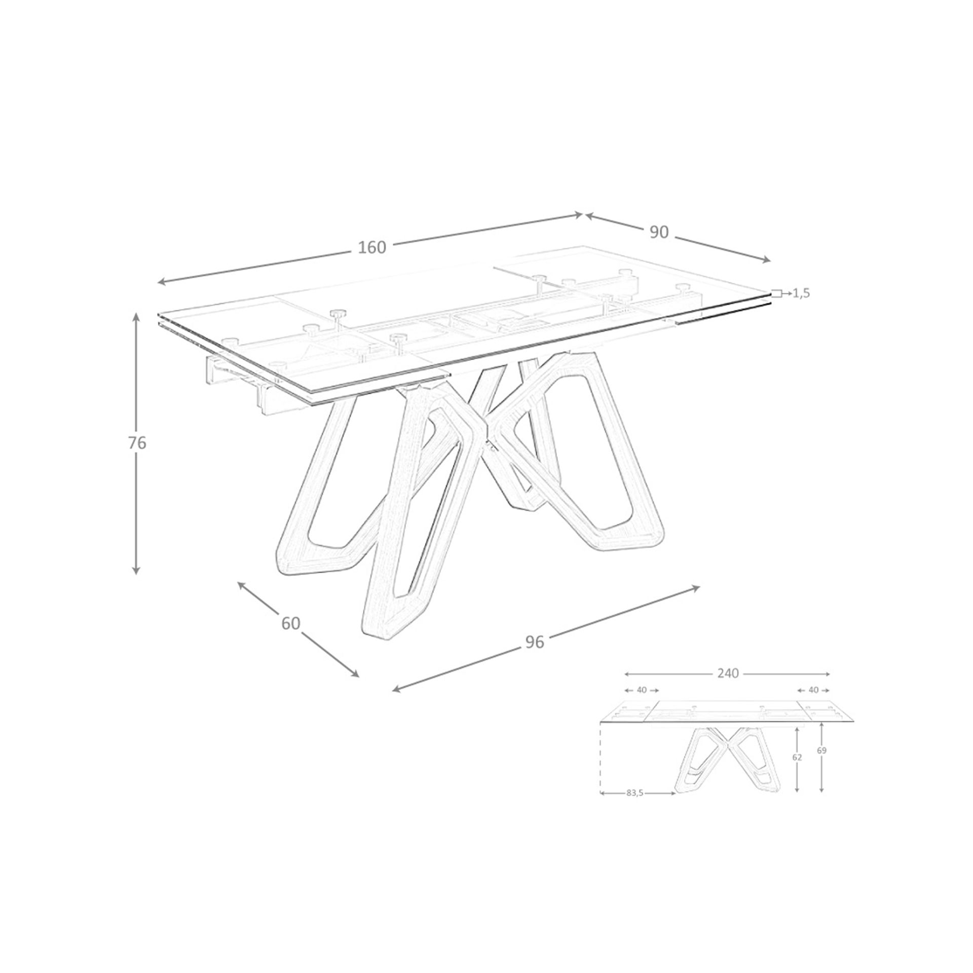 Mesa comedor extensible rectangular cristal templado y nogal - Imagen 9
