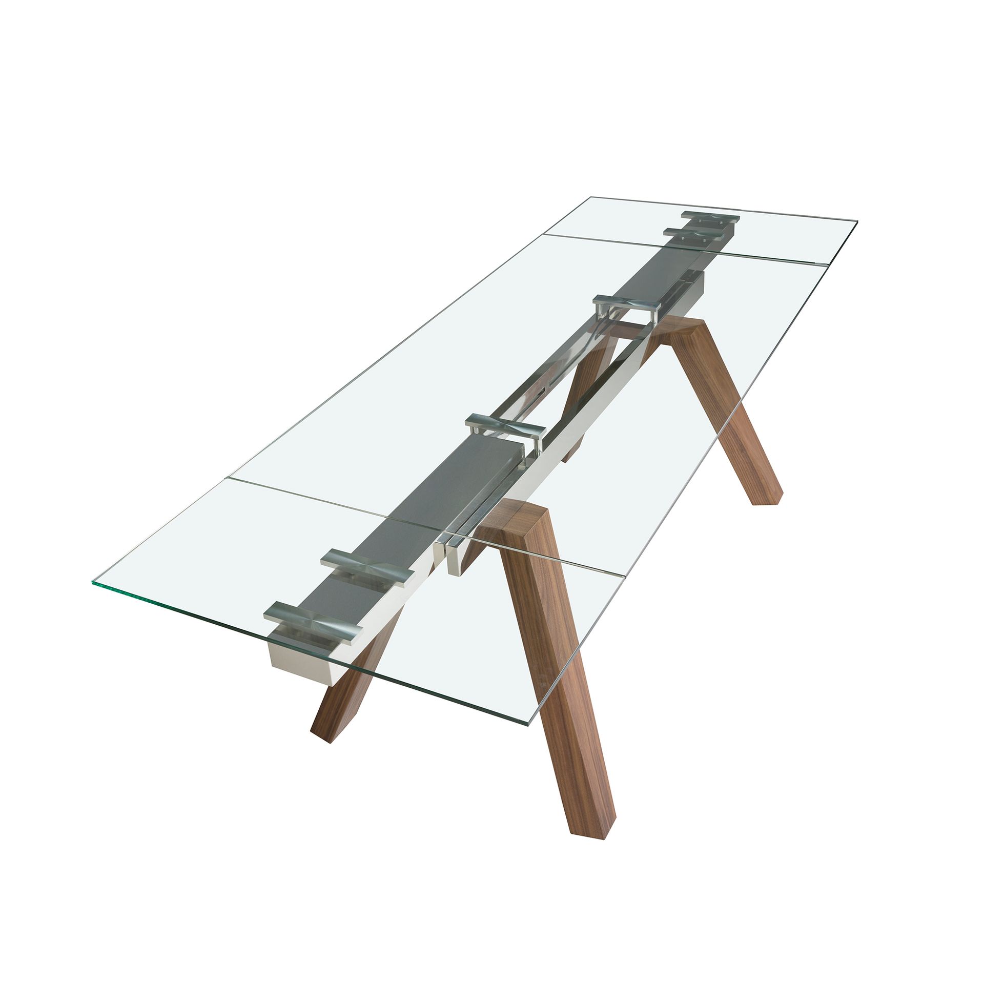 Mesa comedor extensible rectangular cristal templado y nogal - Imagen 8