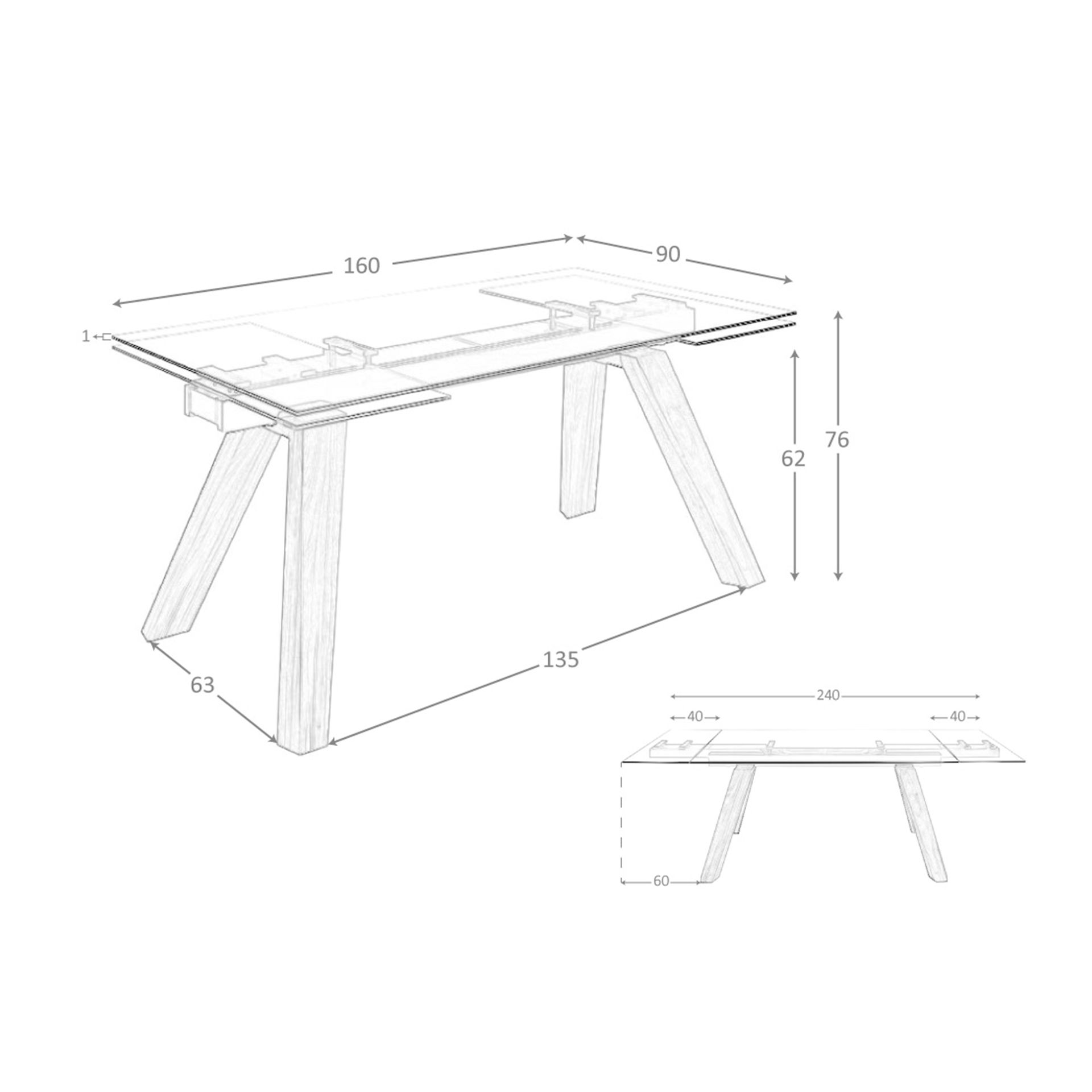 Mesa comedor extensible rectangular cristal templado y nogal - Imagen 9