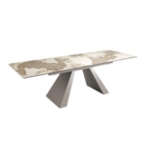 Mesa comedor extensible rectangular mármol porcelánico y acero gris taupé Angel Cerdá