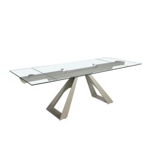 Mesa comedor extensible rectangular cristal templado y acero gris taupé Angel Cerdá