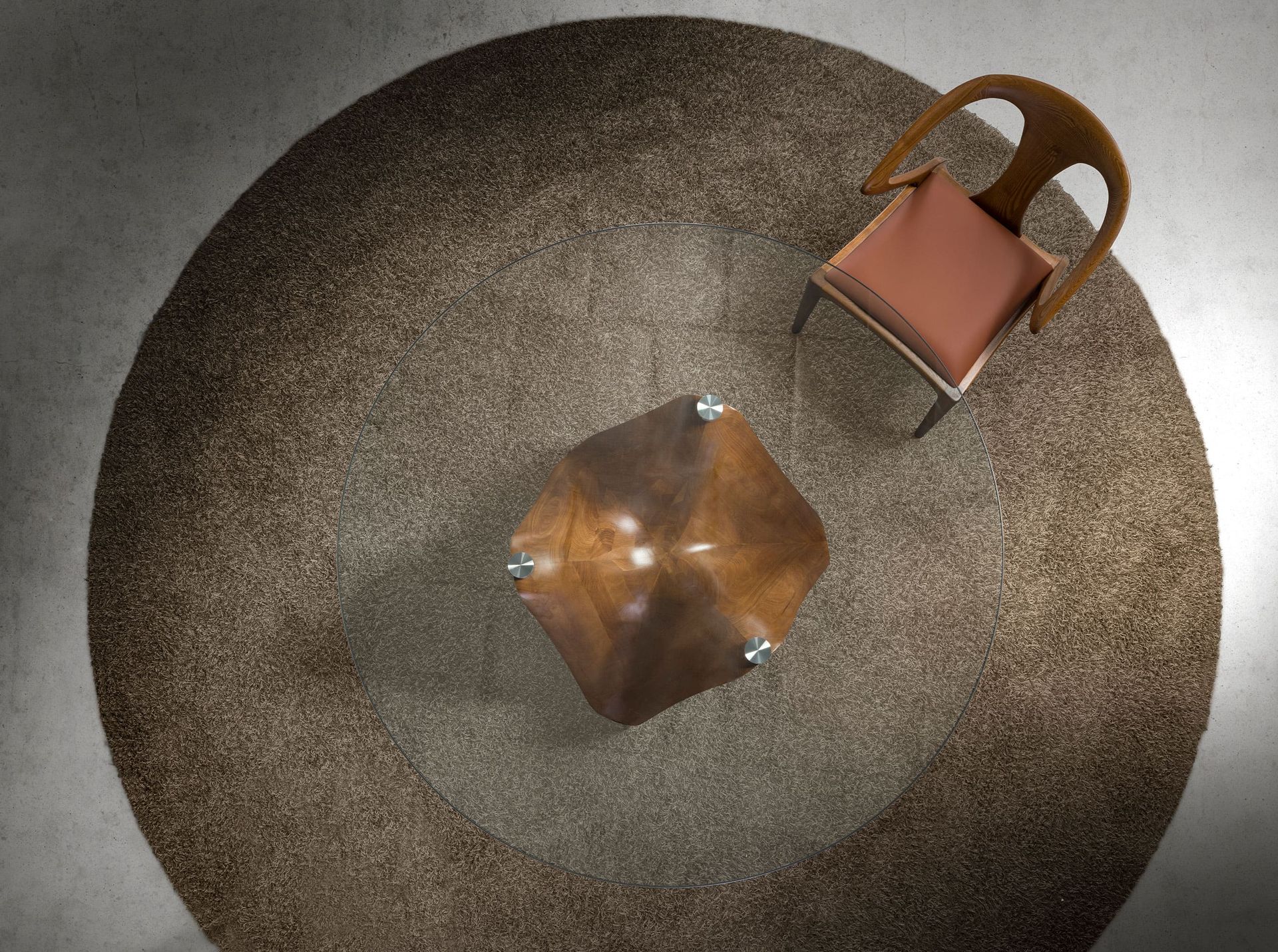 Mesa comedor redonda cristal templado y nogal - Imagen 4