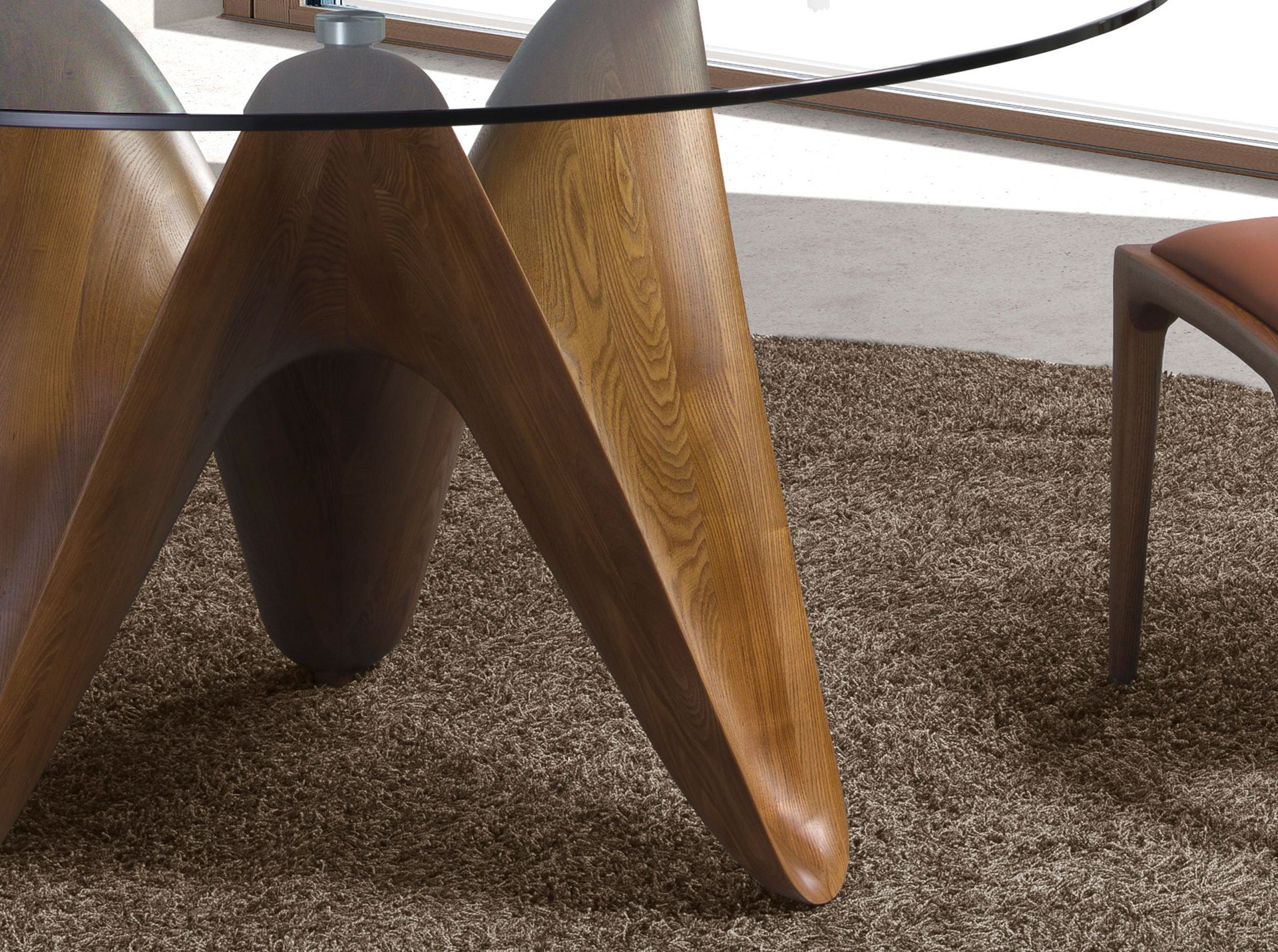 Mesa comedor redonda cristal templado y nogal - Imagen 6