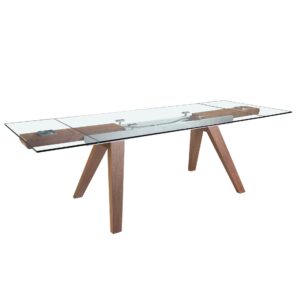 Mesa comedor extensible rectangular cristal templado y nogal Angel Cerdá