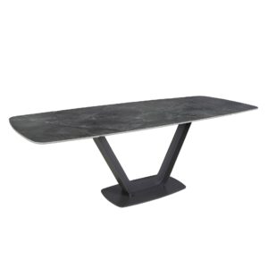 Mesa comedor extensible ovalada barril mármol porcelánico y acero negro Angel Cerdá