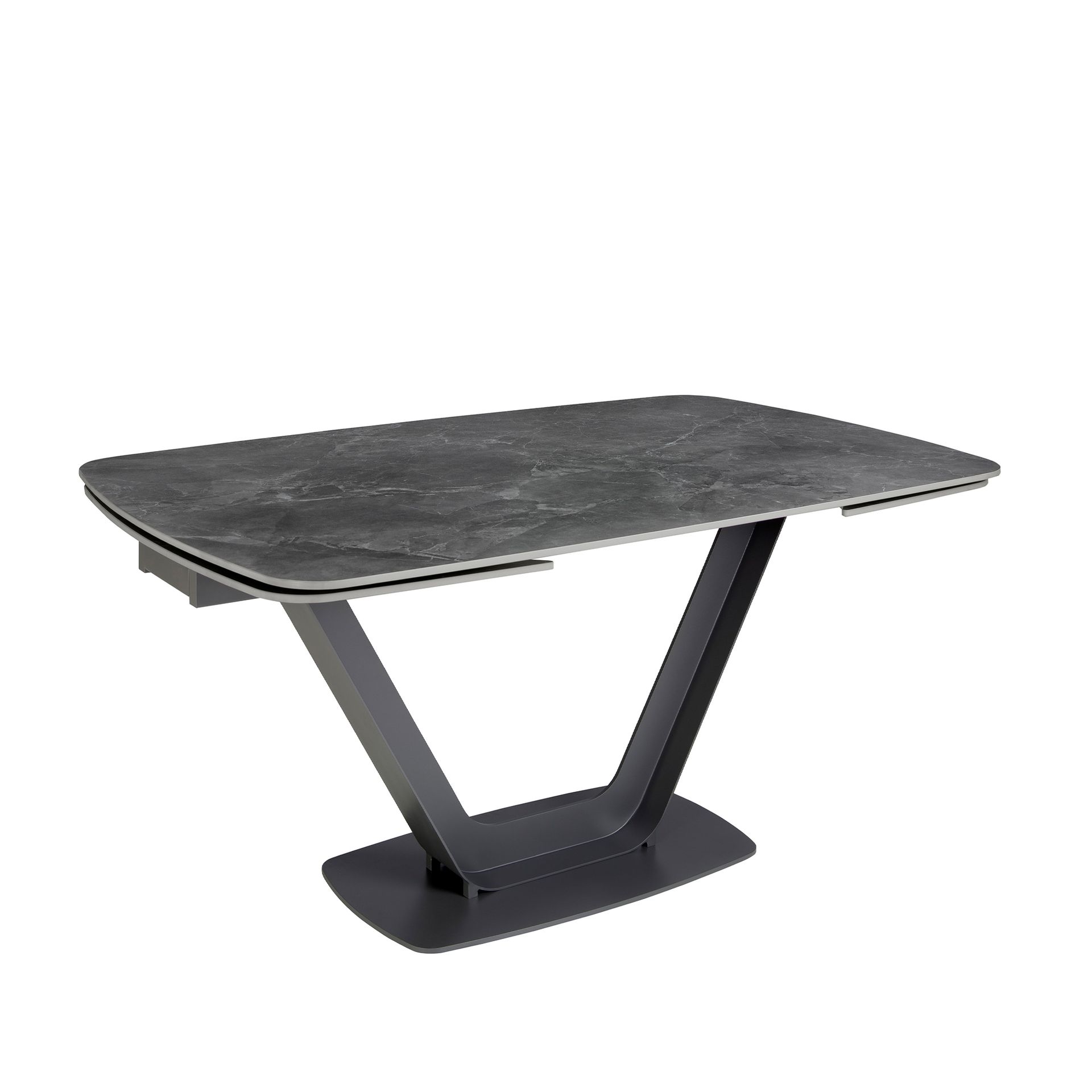 Mesa comedor extensible ovalada barril mármol porcelánico y acero negro - Imagen 6