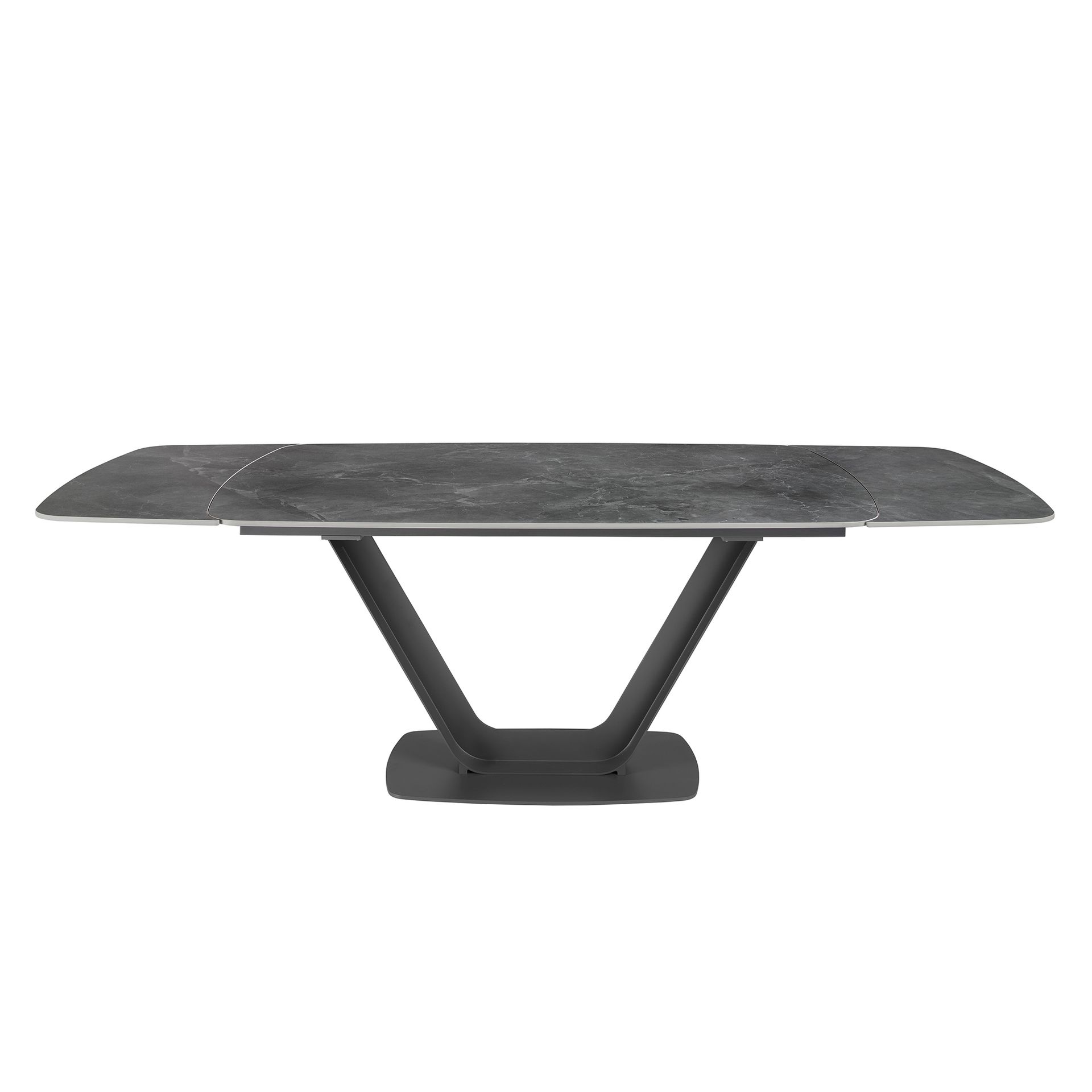 Mesa comedor extensible ovalada barril mármol porcelánico y acero negro - Imagen 8