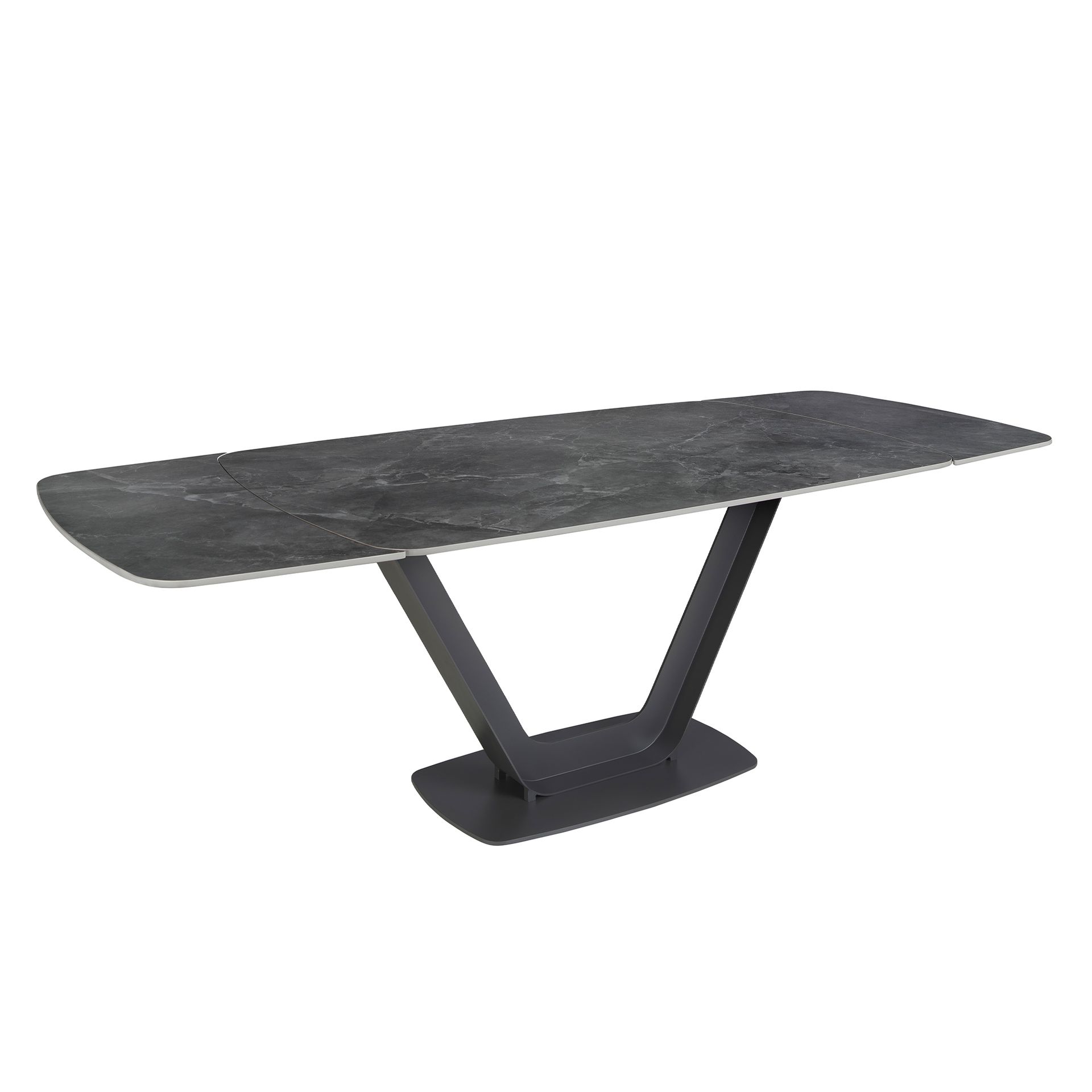 Mesa comedor extensible ovalada barril mármol porcelánico y acero negro Angel Cerdá
