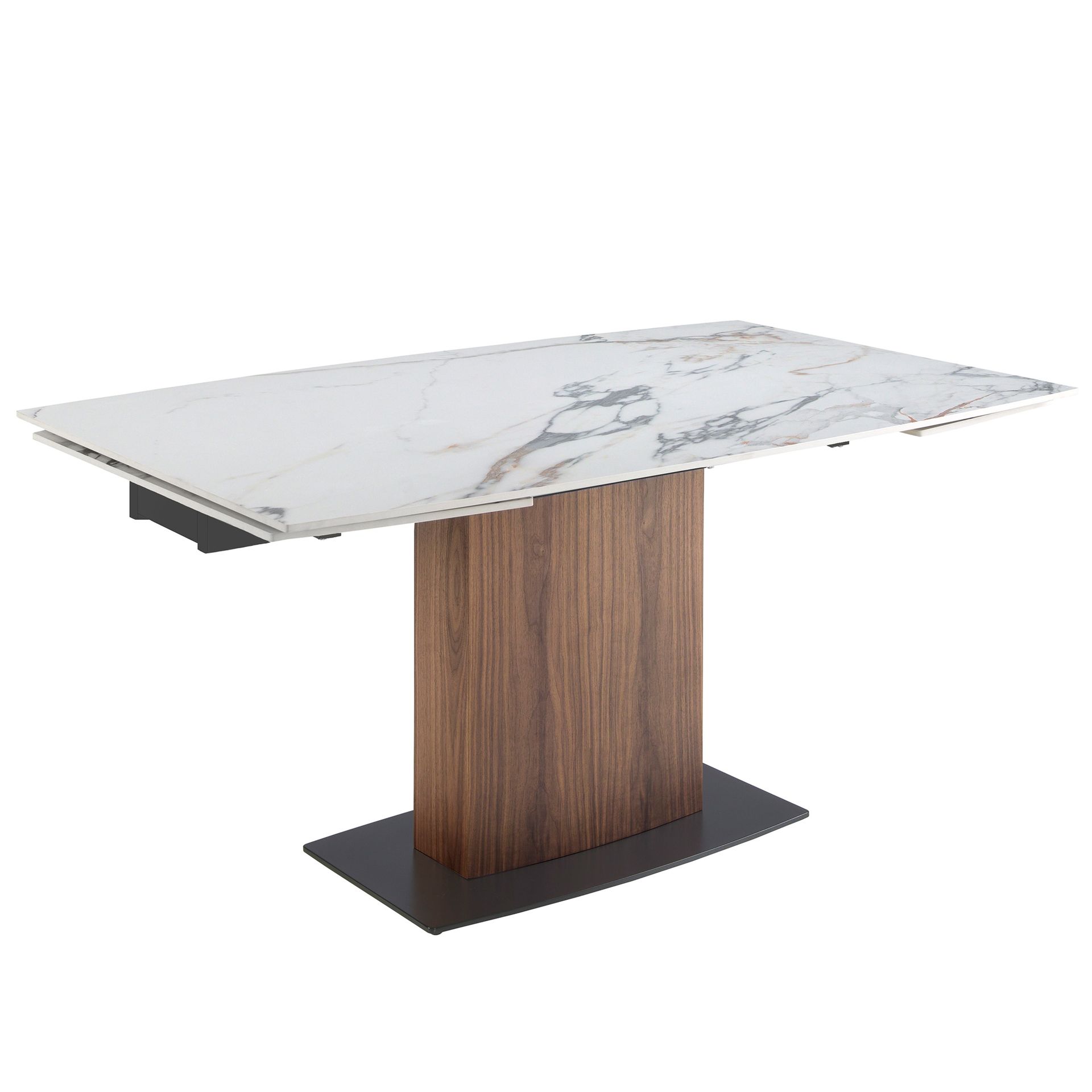 Mesa comedor extensible ovalada barril mármol porcelánico y nogal - Imagen 8