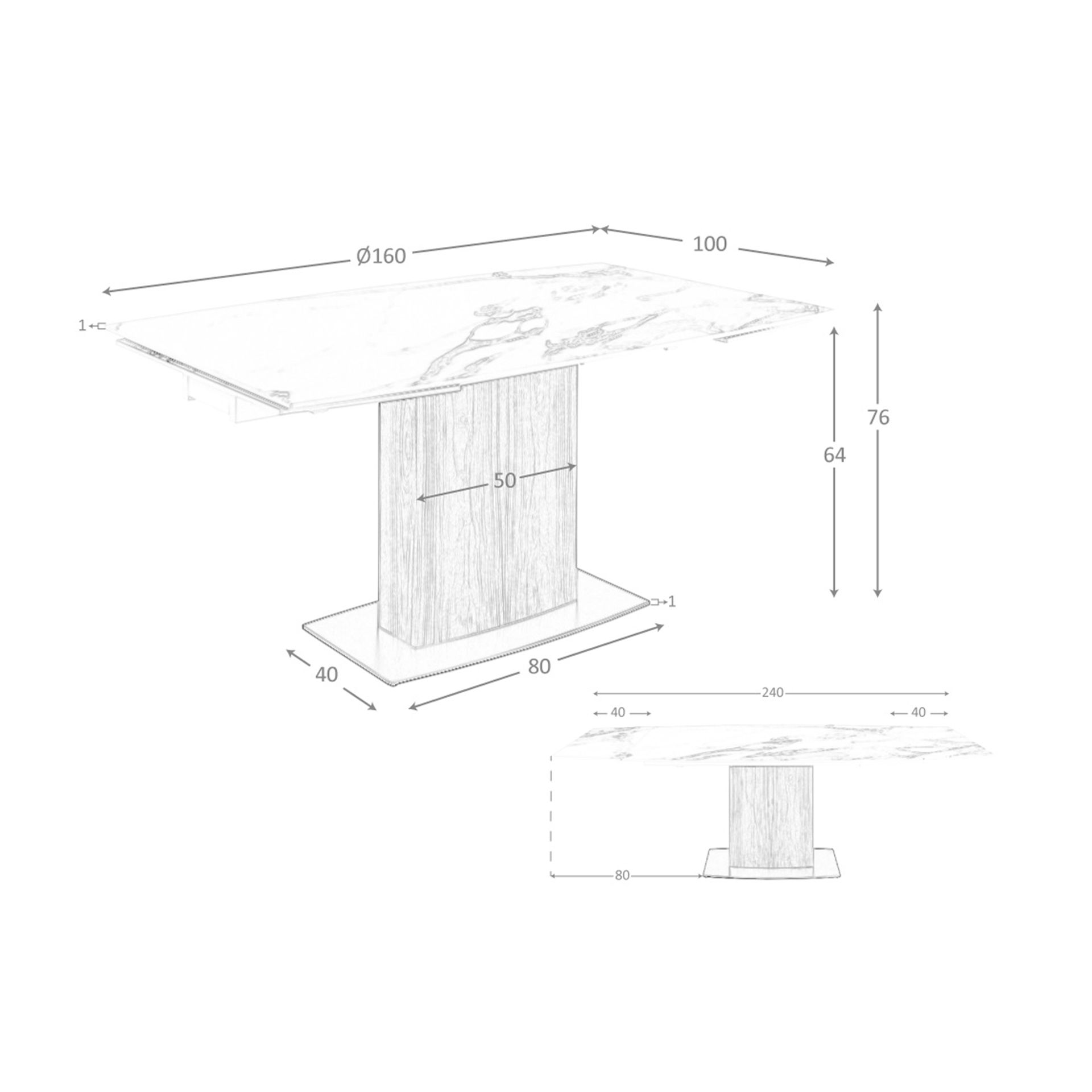 Mesa comedor extensible ovalada barril mármol porcelánico y nogal - Imagen 9