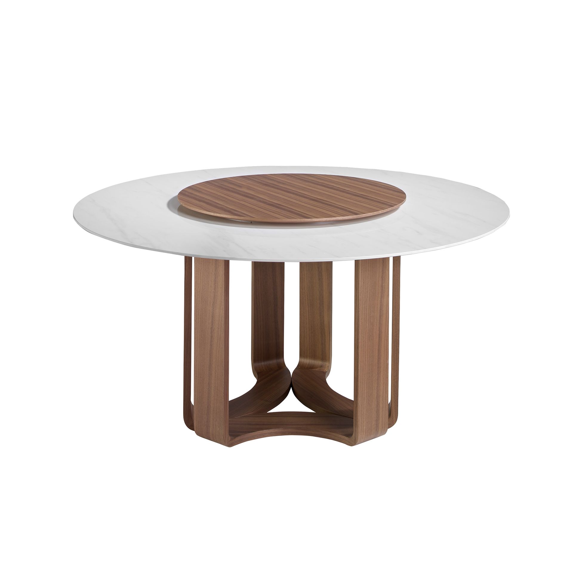 Mesa comedor redonda mármol porcelánico y nogal - Imagen 2