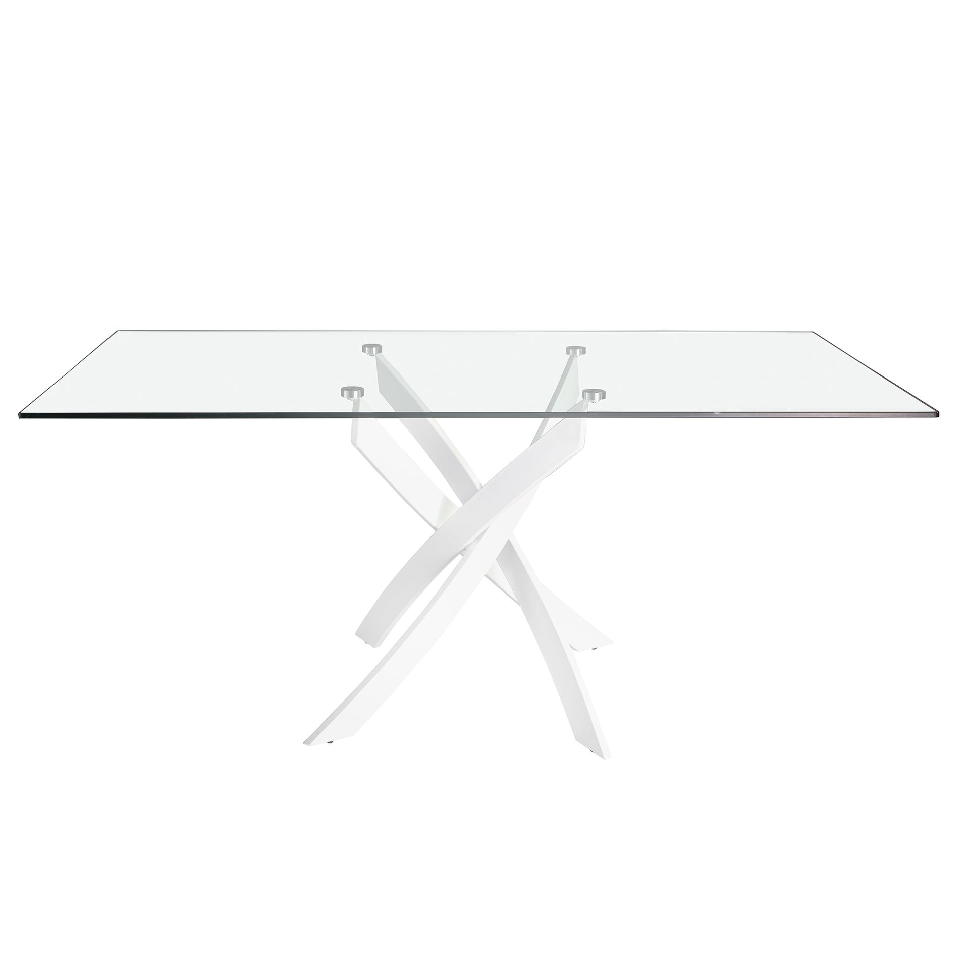 Mesa comedor rectangular cristal templado y acero blanco - Imagen 2