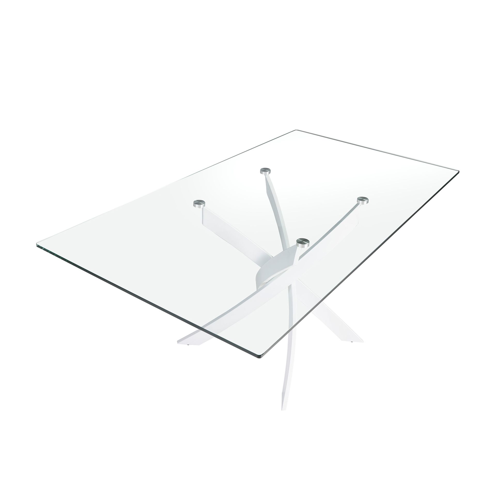 Mesa comedor rectangular cristal templado y acero blanco - Imagen 6