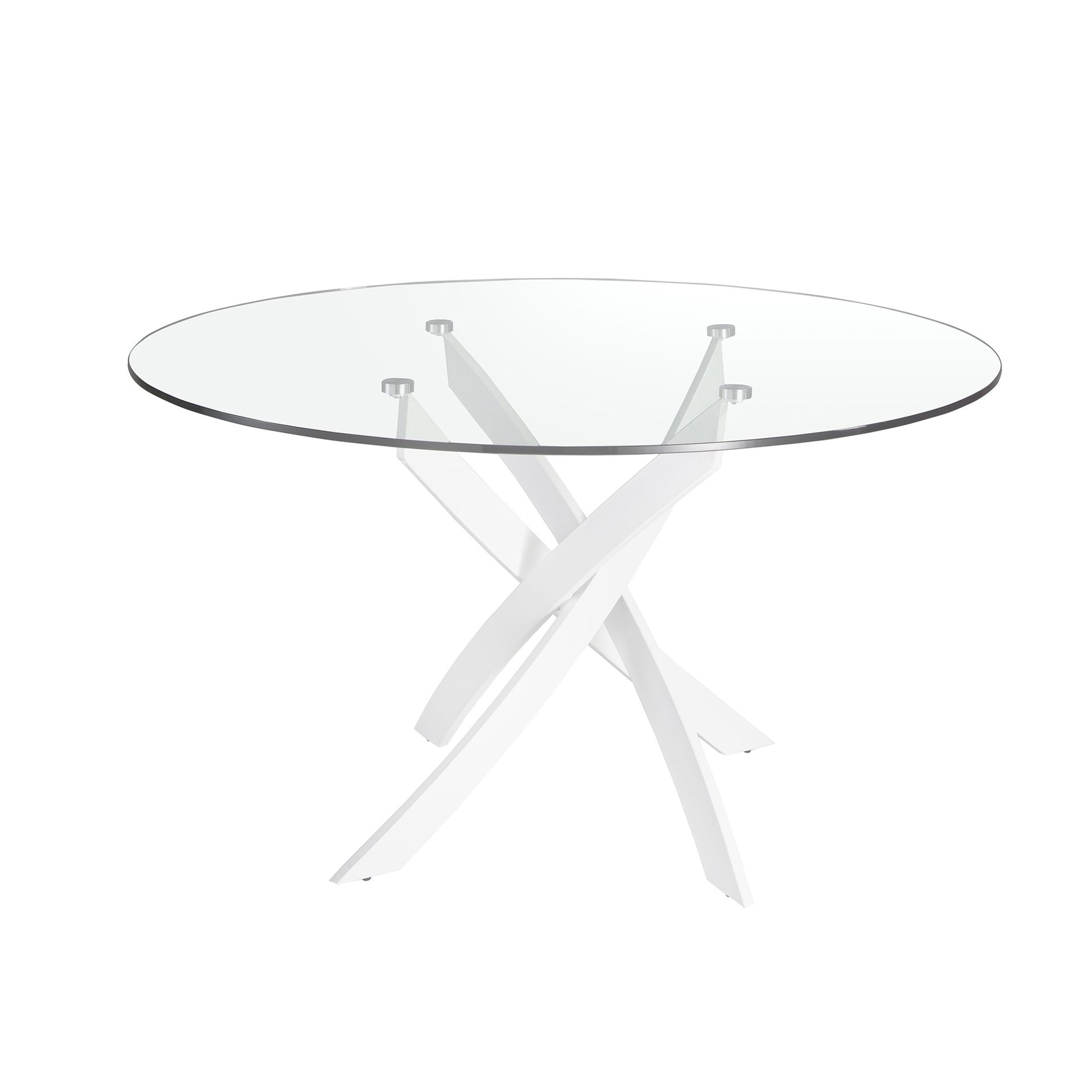 Mesa comedor redonda cristal templado y acero blanco Angel Cerdá