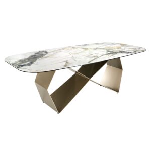 Mesa comedor rectangular mármol porcelánico y acero color champagne Angel Cerdá